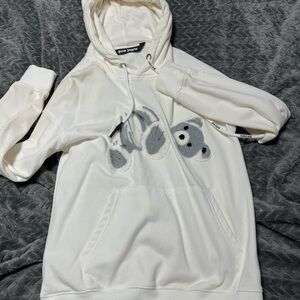 Palm Angels White Hoodie with Gray Bear Design